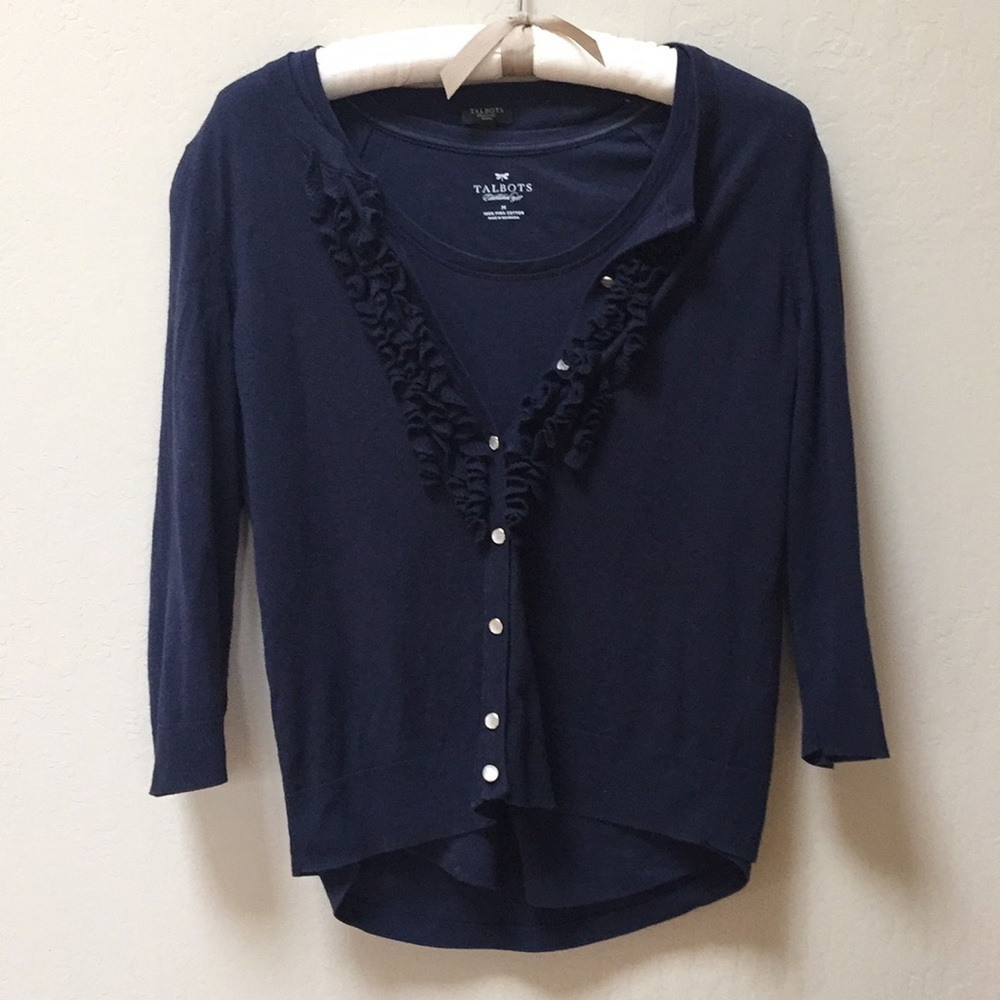 Talbots Ruffled Cotton Cardigan Twin Set